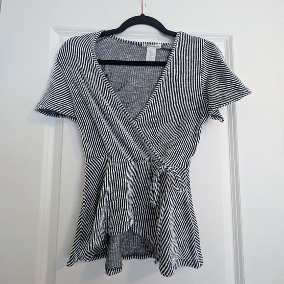 Black and white stripe wrap top - Picture 1 of 4